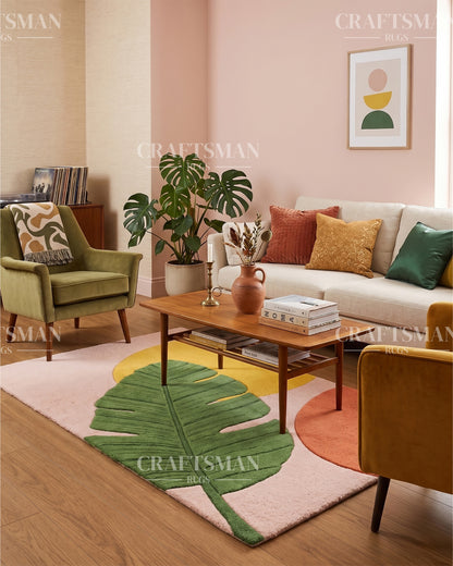 Tropical Banana Leaf Hand Tufted Carpet – Modern Abstract Area Rug for Living Room & Bedroom | 5x8, 8x10, 9x12