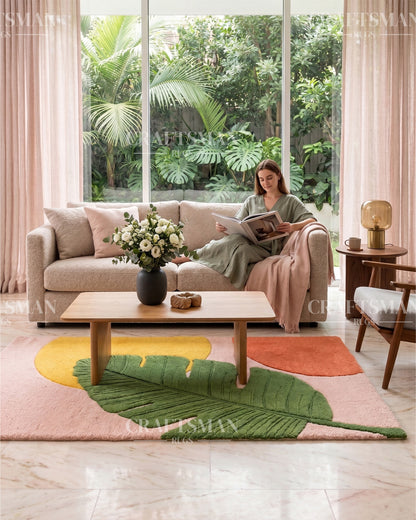 Tropical Banana Leaf Hand Tufted Carpet – Modern Abstract Area Rug for Living Room & Bedroom | 5x8, 8x10, 9x12