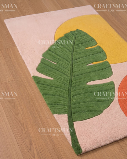 Tropical Banana Leaf Hand Tufted Carpet – Modern Abstract Area Rug for Living Room & Bedroom | 5x8, 8x10, 9x12