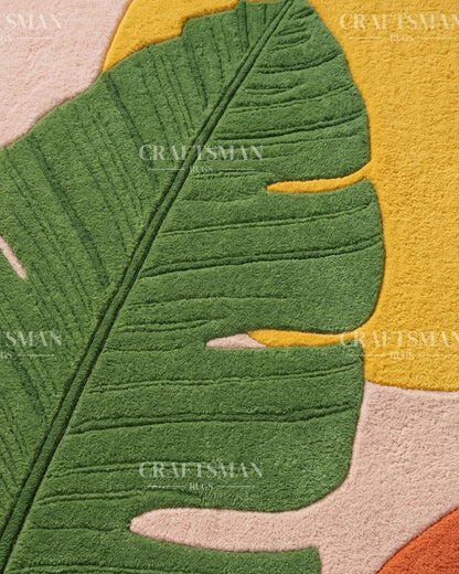 Tropical Banana Leaf Hand Tufted Carpet – Modern Abstract Area Rug for Living Room & Bedroom | 5x8, 8x10, 9x12