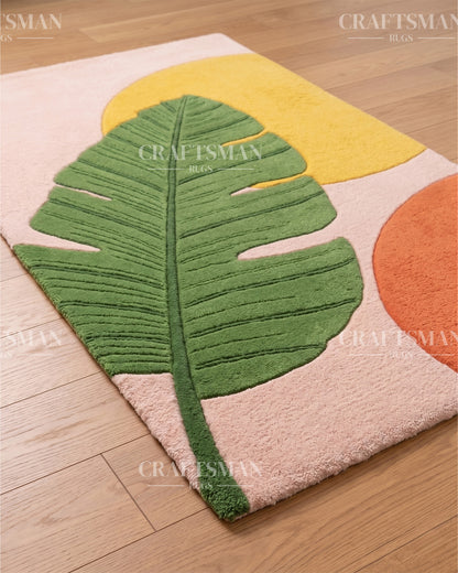 Tropical Banana Leaf Hand Tufted Carpet – Modern Abstract Area Rug for Living Room & Bedroom | 5x8, 8x10, 9x12