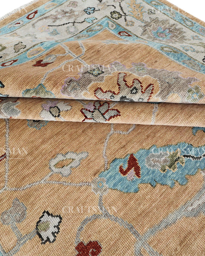 Zayvera Oushak-Inspired Hand-Knotted Wool Rug – Golden Ochre Field | Vintage Floral | Made to Order | Craftsman Rugs Exclusive