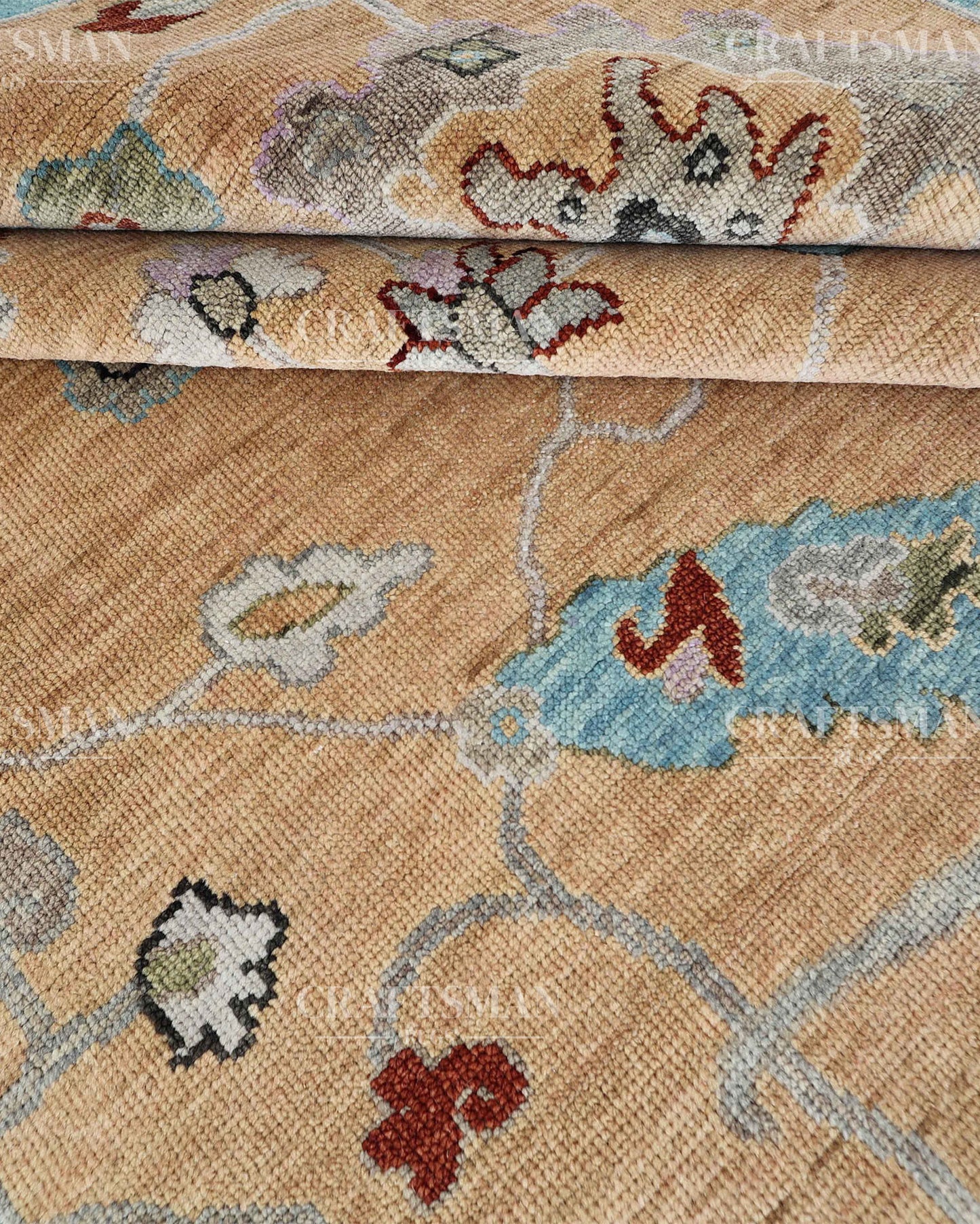 Zayvera Oushak-Inspired Hand-Knotted Wool Rug – Golden Ochre Field | Vintage Floral | Made to Order | Craftsman Rugs Exclusive