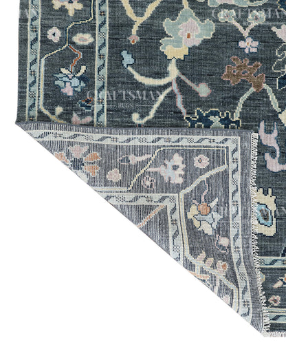 Noirva Oushak-Inspired Charcoal Hand-Knotted Wool Rug – Vintage Botanical Design | Made to Order | Craftsman Rugs Exclusive