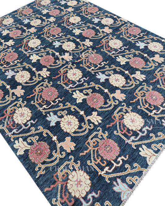 Velmora Vintage Vine Hand-Knotted Wool Rug – Navy Floral Allover Design | Made to Order | Craftsman Rugs Exclusive