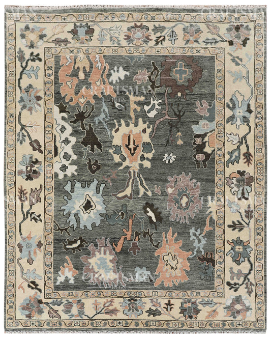 Ardelle Vintage Oushak Hand-Knotted Wool Rug – Charcoal & Earthy Floral | Made to Order | Craftsman Rugs Exclusive