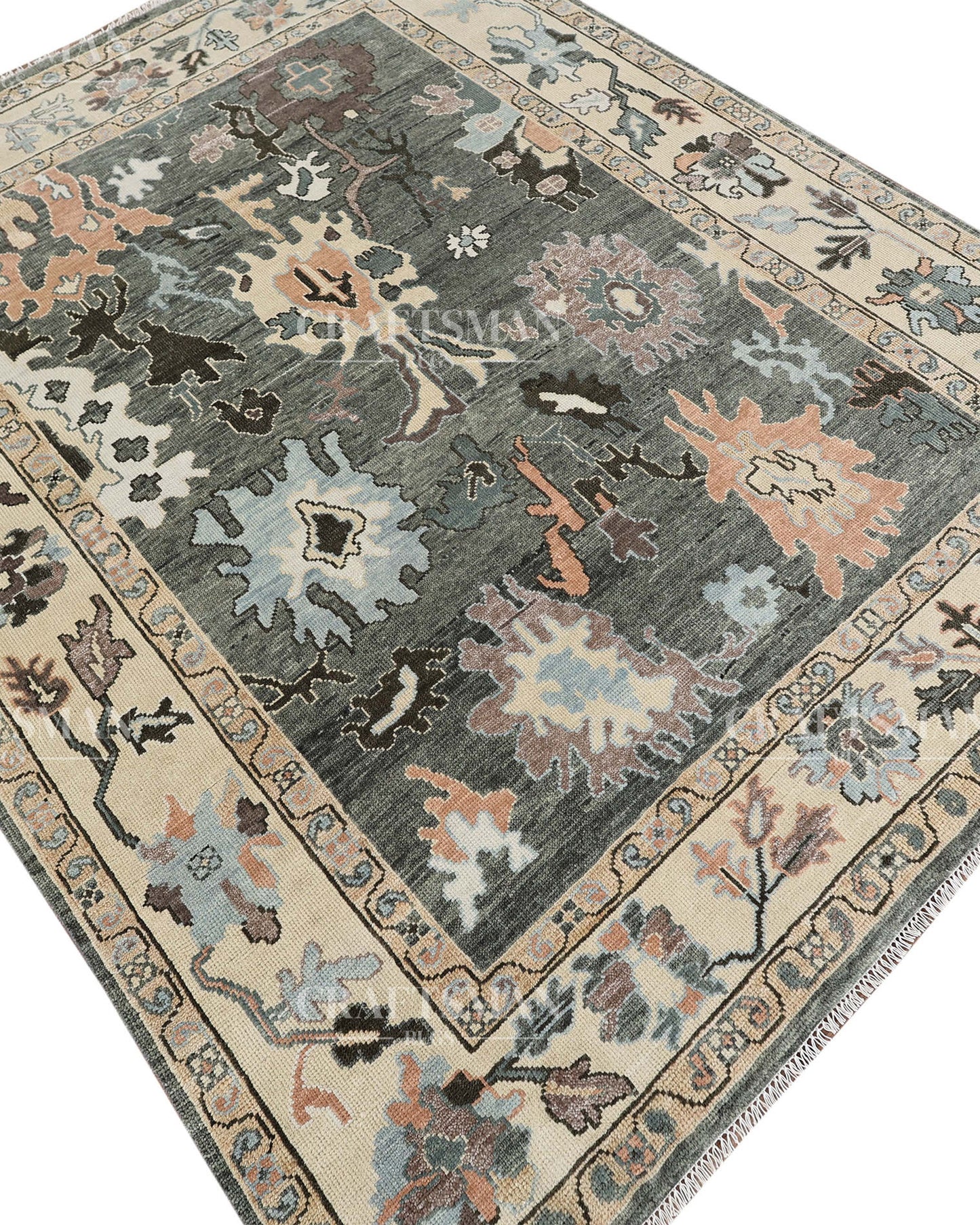 Ardelle Vintage Oushak Hand-Knotted Wool Rug – Charcoal & Earthy Floral | Made to Order | Craftsman Rugs Exclusive