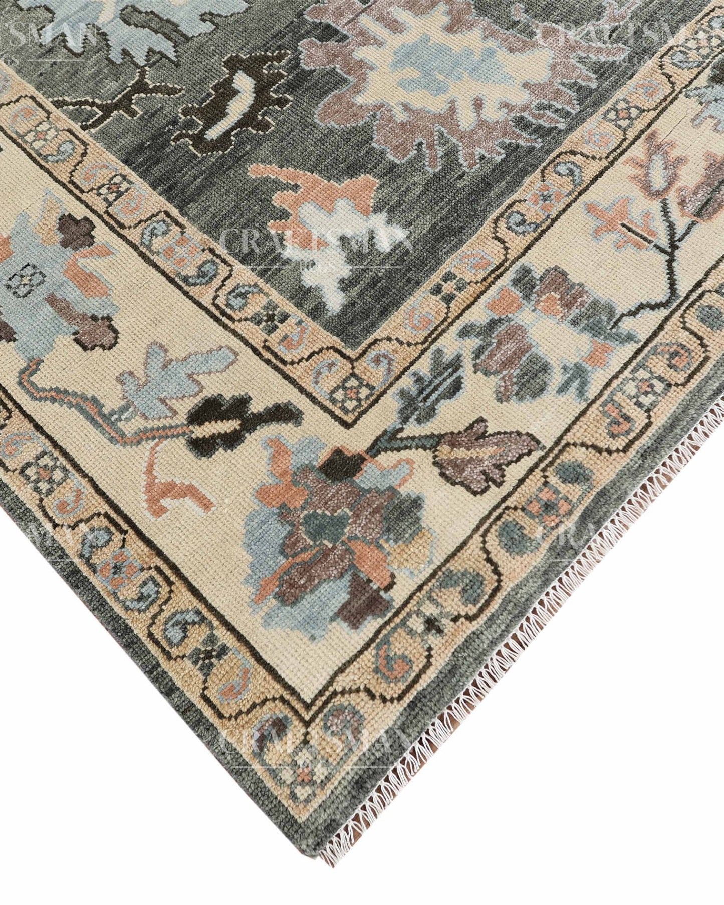 Ardelle Vintage Oushak Hand-Knotted Wool Rug – Charcoal & Earthy Floral | Made to Order | Craftsman Rugs Exclusive