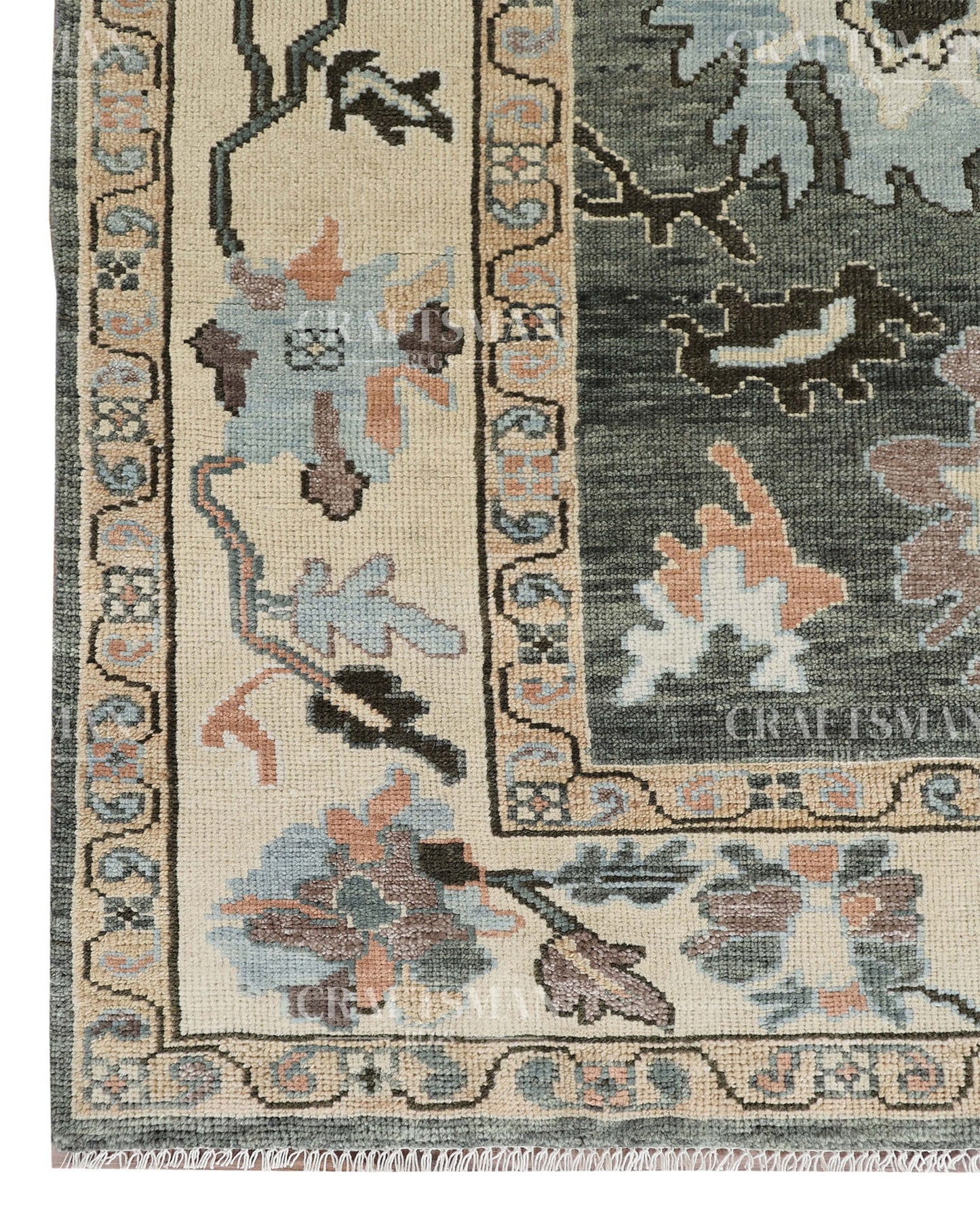Ardelle Vintage Oushak Hand-Knotted Wool Rug – Charcoal & Earthy Floral | Made to Order | Craftsman Rugs Exclusive
