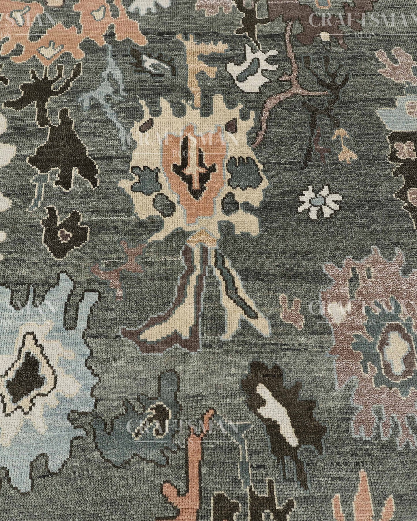 Ardelle Vintage Oushak Hand-Knotted Wool Rug – Charcoal & Earthy Floral | Made to Order | Craftsman Rugs Exclusive