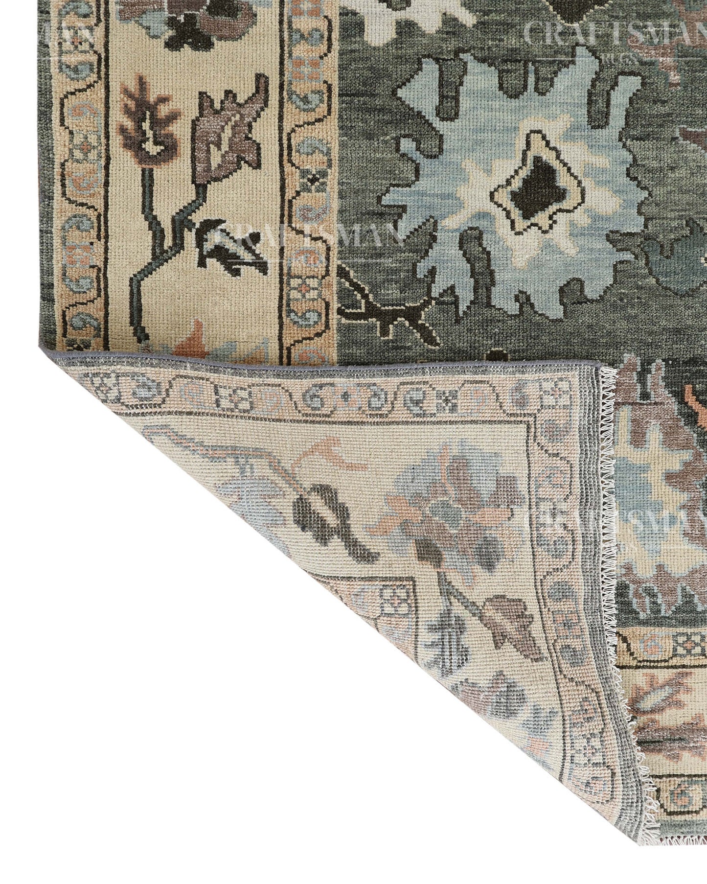 Ardelle Vintage Oushak Hand-Knotted Wool Rug – Charcoal & Earthy Floral | Made to Order | Craftsman Rugs Exclusive