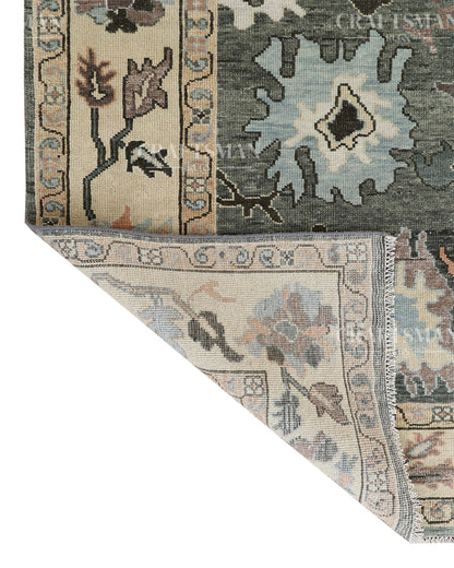 Ardelle Vintage Oushak Hand-Knotted Wool Rug – Charcoal & Earthy Floral | Made to Order | Craftsman Rugs Exclusive
