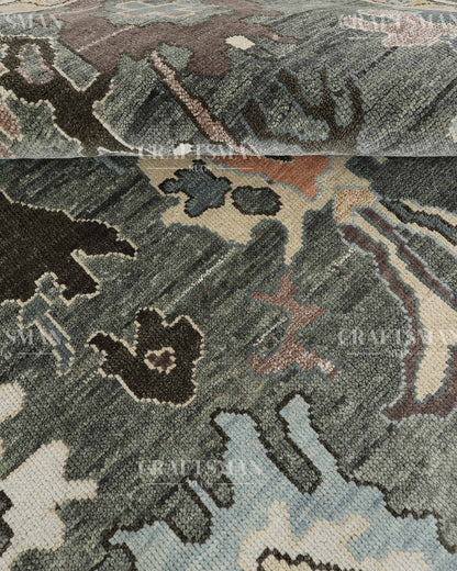 Ardelle Vintage Oushak Hand-Knotted Wool Rug – Charcoal & Earthy Floral | Made to Order | Craftsman Rugs Exclusive