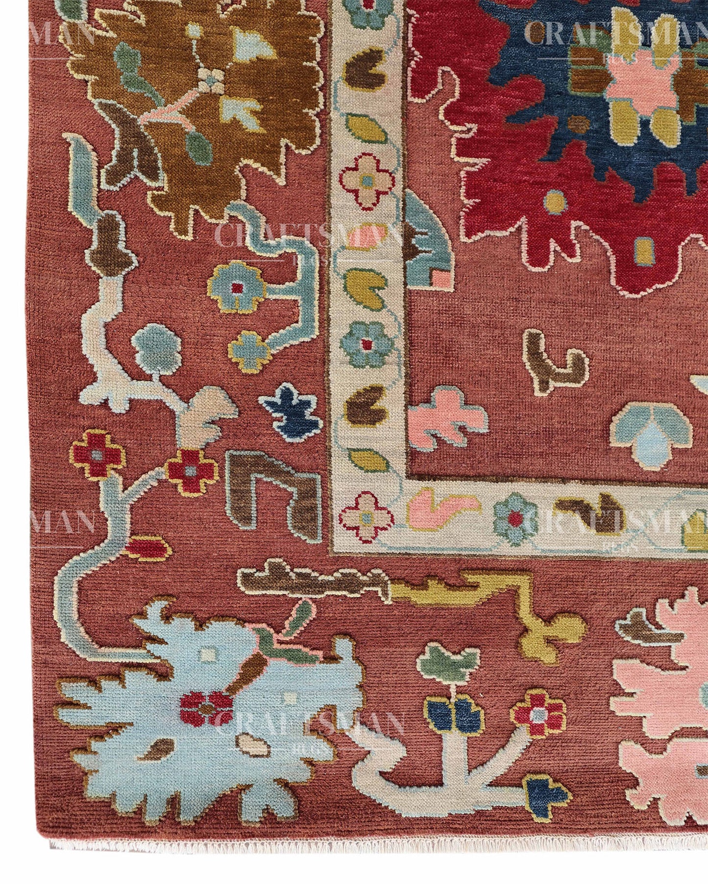 Rosavelle Oushak-Inspired Hand-Knotted Wool Rug – Terracotta Floral Vintage Design | Made to Order | Craftsman Rugs Exclusive