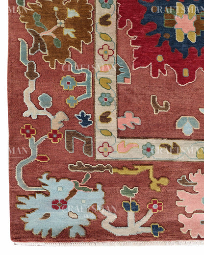 Rosavelle Oushak-Inspired Hand-Knotted Wool Rug – Terracotta Floral Vintage Design | Made to Order | Craftsman Rugs Exclusive