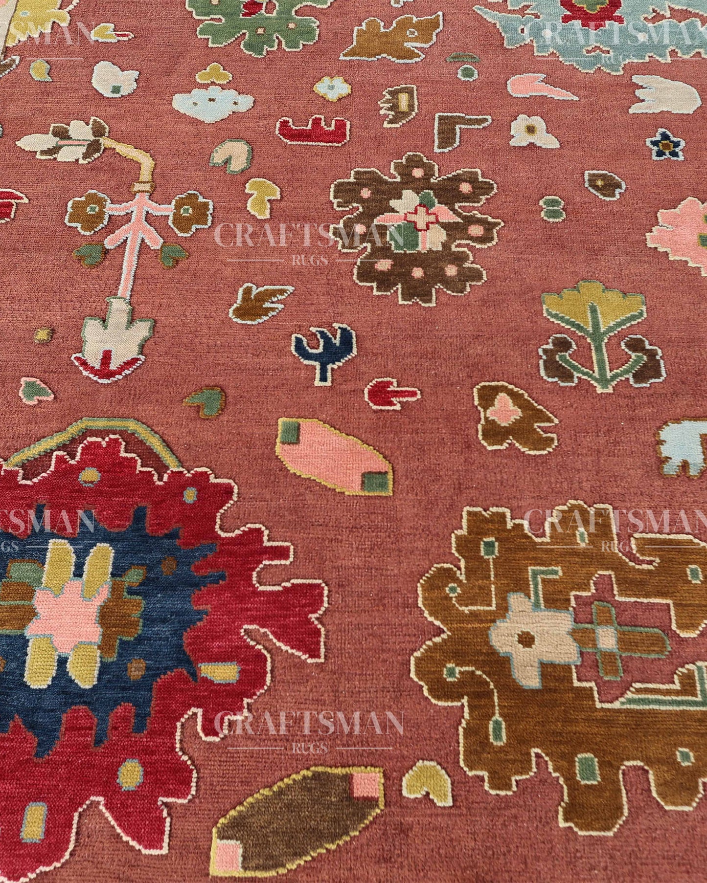 Rosavelle Oushak-Inspired Hand-Knotted Wool Rug – Terracotta Floral Vintage Design | Made to Order | Craftsman Rugs Exclusive