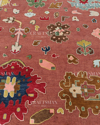 Rosavelle Oushak-Inspired Hand-Knotted Wool Rug – Terracotta Floral Vintage Design | Made to Order | Craftsman Rugs Exclusive