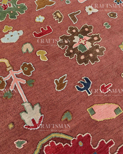 Rosavelle Oushak-Inspired Hand-Knotted Wool Rug – Terracotta Floral Vintage Design | Made to Order | Craftsman Rugs Exclusive
