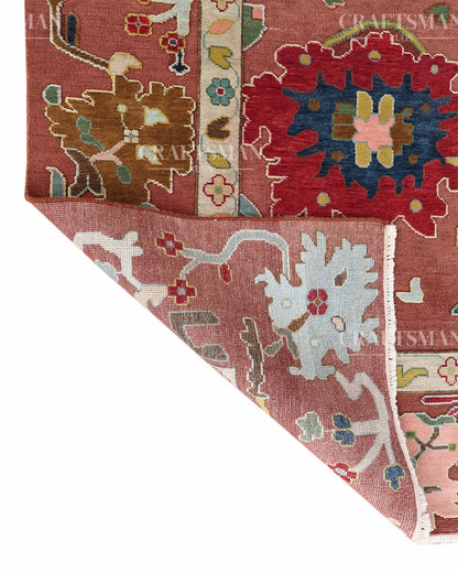 Rosavelle Oushak-Inspired Hand-Knotted Wool Rug – Terracotta Floral Vintage Design | Made to Order | Craftsman Rugs Exclusive