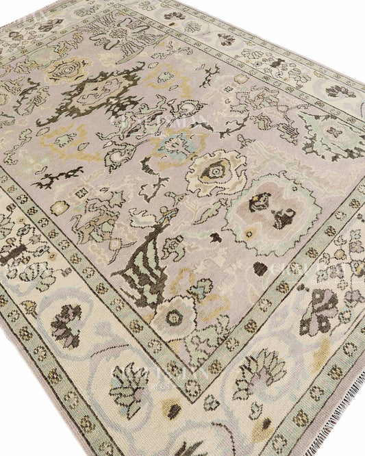 Bellmora Oushak Hand-Knotted Wool Rug – Vintage Blush & Sage Floral Design | Custom Size Available