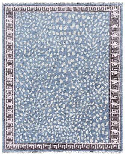 Luna Hand-Knotted Wool Rug – Modern Sky Blue & Ivory Abstract Greek Key Border Design | Handmade Luxury Area Rug | Custom Size