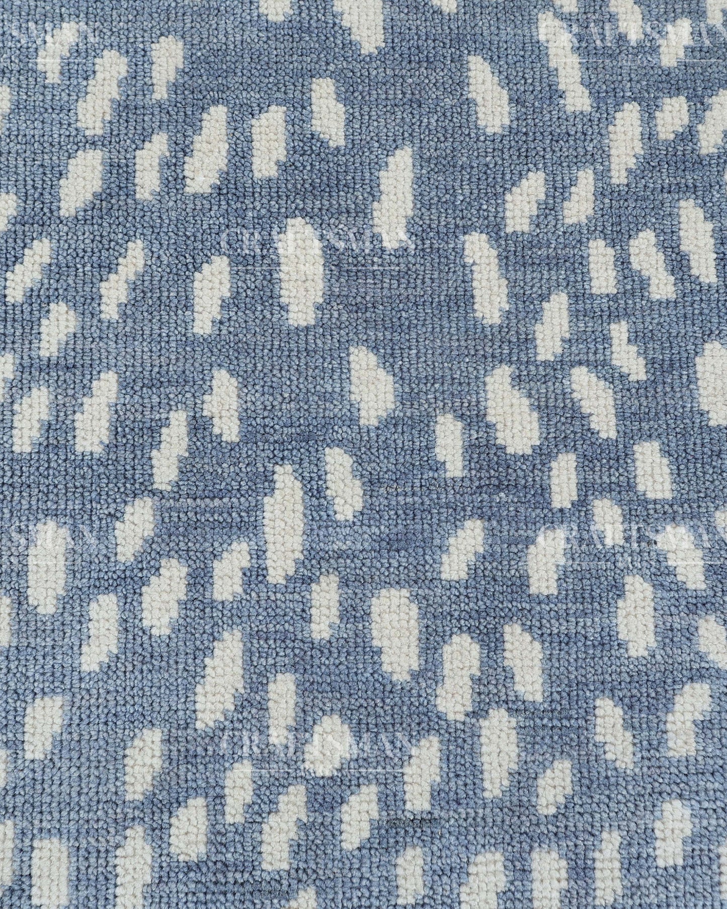 Luna Hand-Knotted Wool Rug – Modern Sky Blue & Ivory Abstract Greek Key Border Design | Handmade Luxury Area Rug | Custom Size
