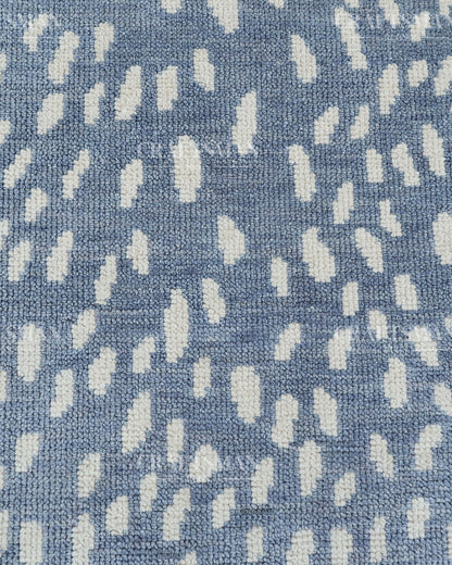 Luna Hand-Knotted Wool Rug – Modern Sky Blue & Ivory Abstract Greek Key Border Design | Handmade Luxury Area Rug | Custom Size