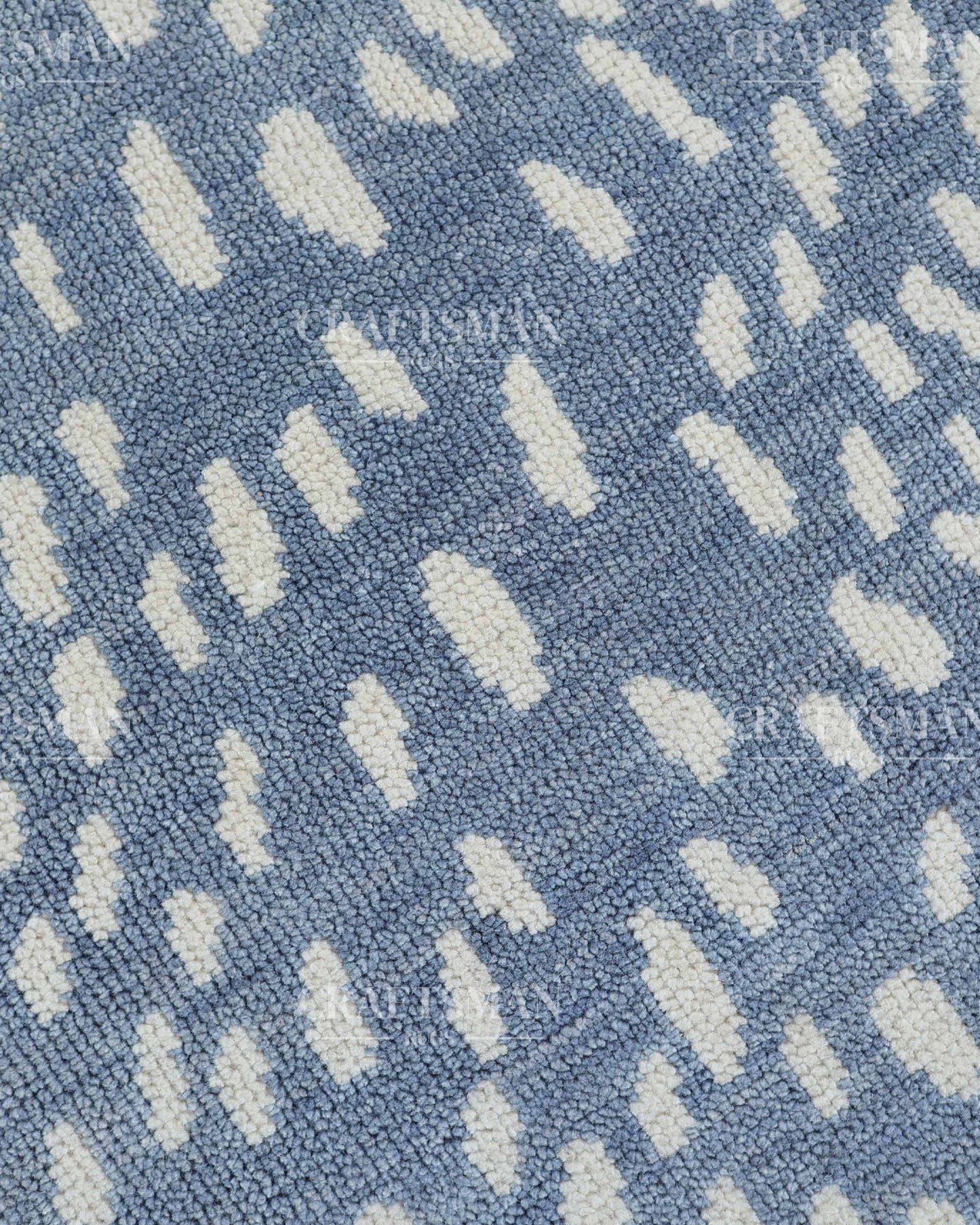 Luna Hand-Knotted Wool Rug – Modern Sky Blue & Ivory Abstract Greek Key Border Design | Handmade Luxury Area Rug | Custom Size
