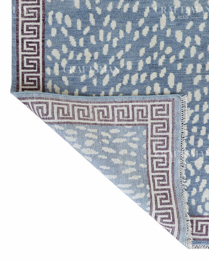 Luna Hand-Knotted Wool Rug – Modern Sky Blue & Ivory Abstract Greek Key Border Design | Handmade Luxury Area Rug | Custom Size