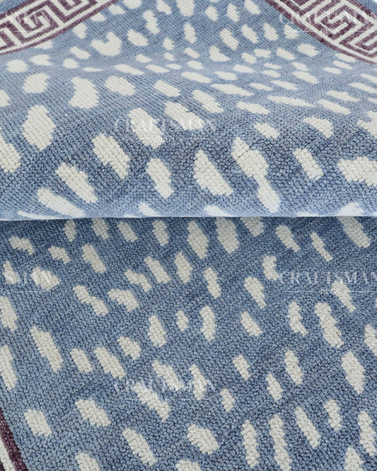 Luna Hand-Knotted Wool Rug – Modern Sky Blue & Ivory Abstract Greek Key Border Design | Handmade Luxury Area Rug | Custom Size