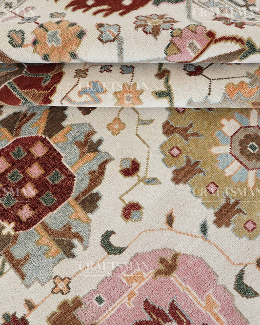 Regalia Tabriz Hand-Knotted Wool Rug – Vintage Ivory & Blush Floral Medallion Design | Handmade Luxury Area Rug | Custom Size