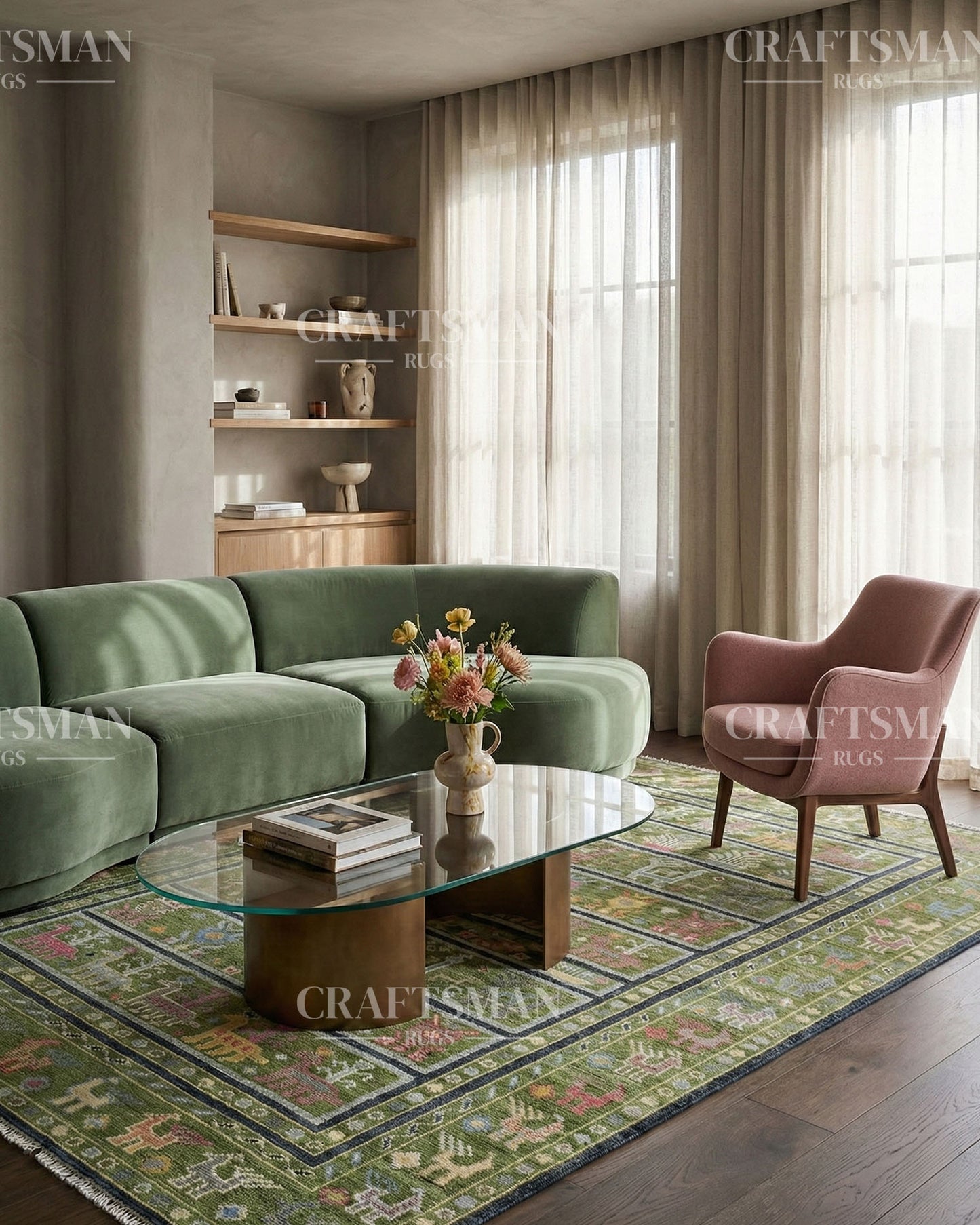 Tapestria Wool Hand-Knotted Oushak-Inspired Rug