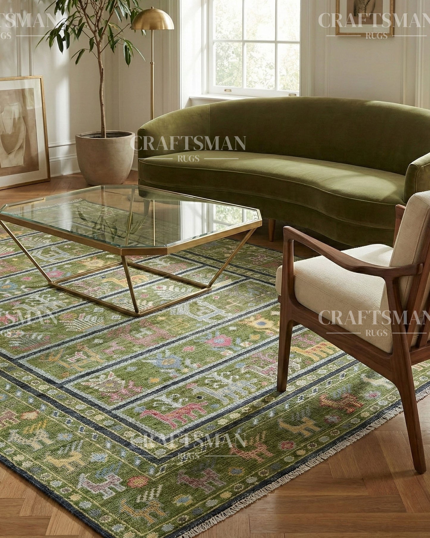Tapestria Wool Hand-Knotted Oushak-Inspired Rug