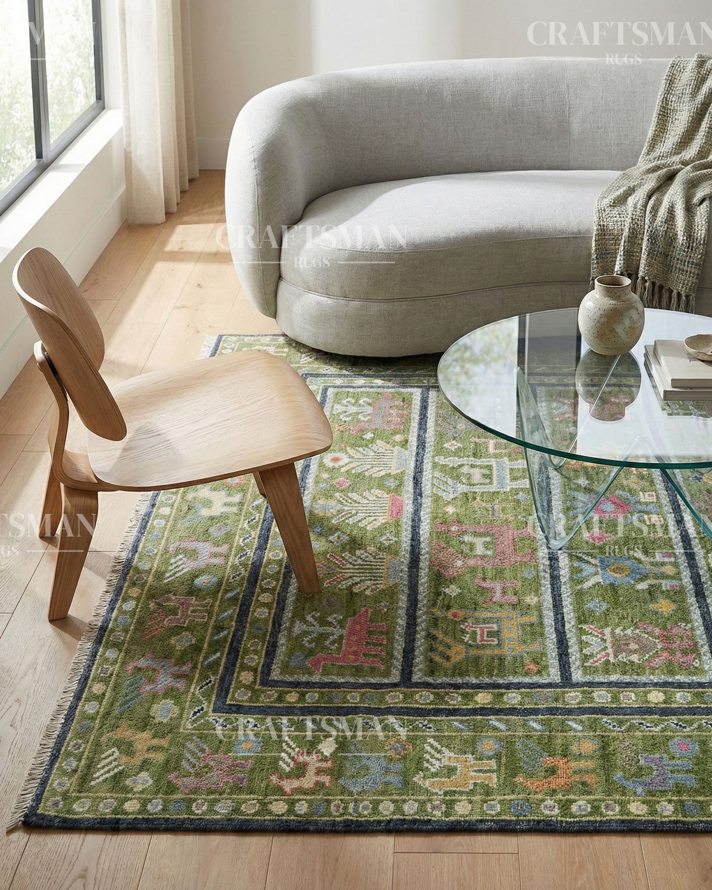 Tapestria Wool Hand-Knotted Oushak-Inspired Rug