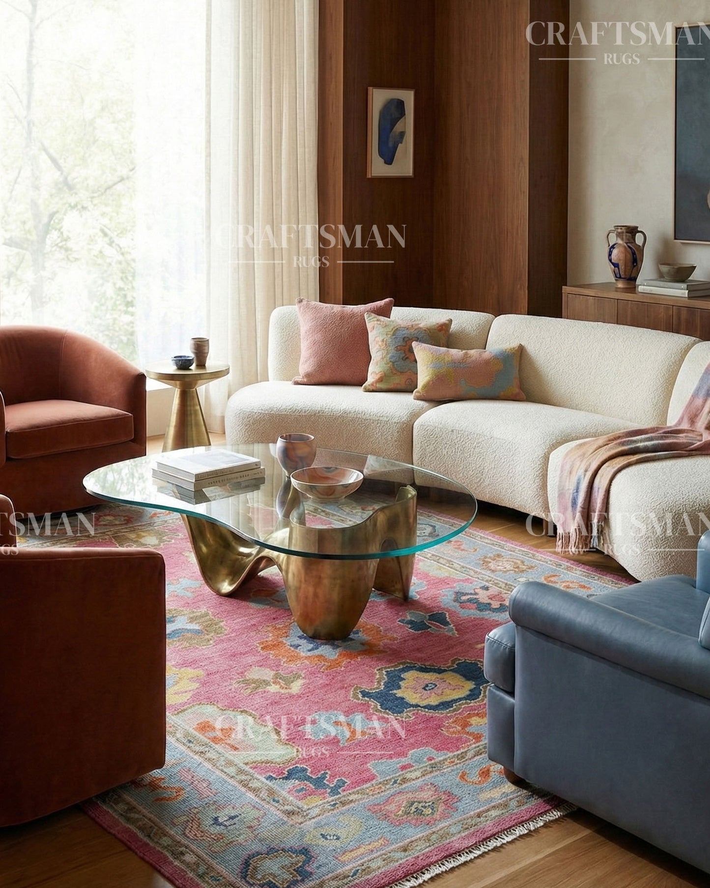 Fibora Wool Hand-Knotted Oushak-Inspired Rug