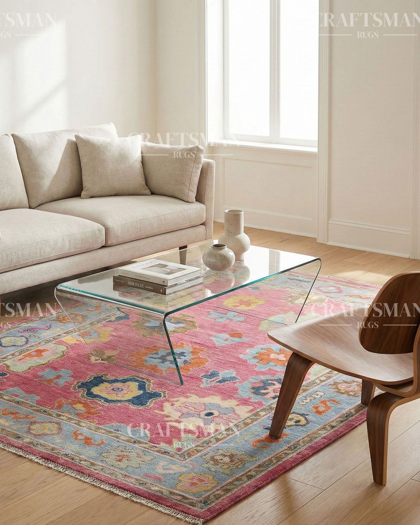 Fibora Wool Hand-Knotted Oushak-Inspired Rug