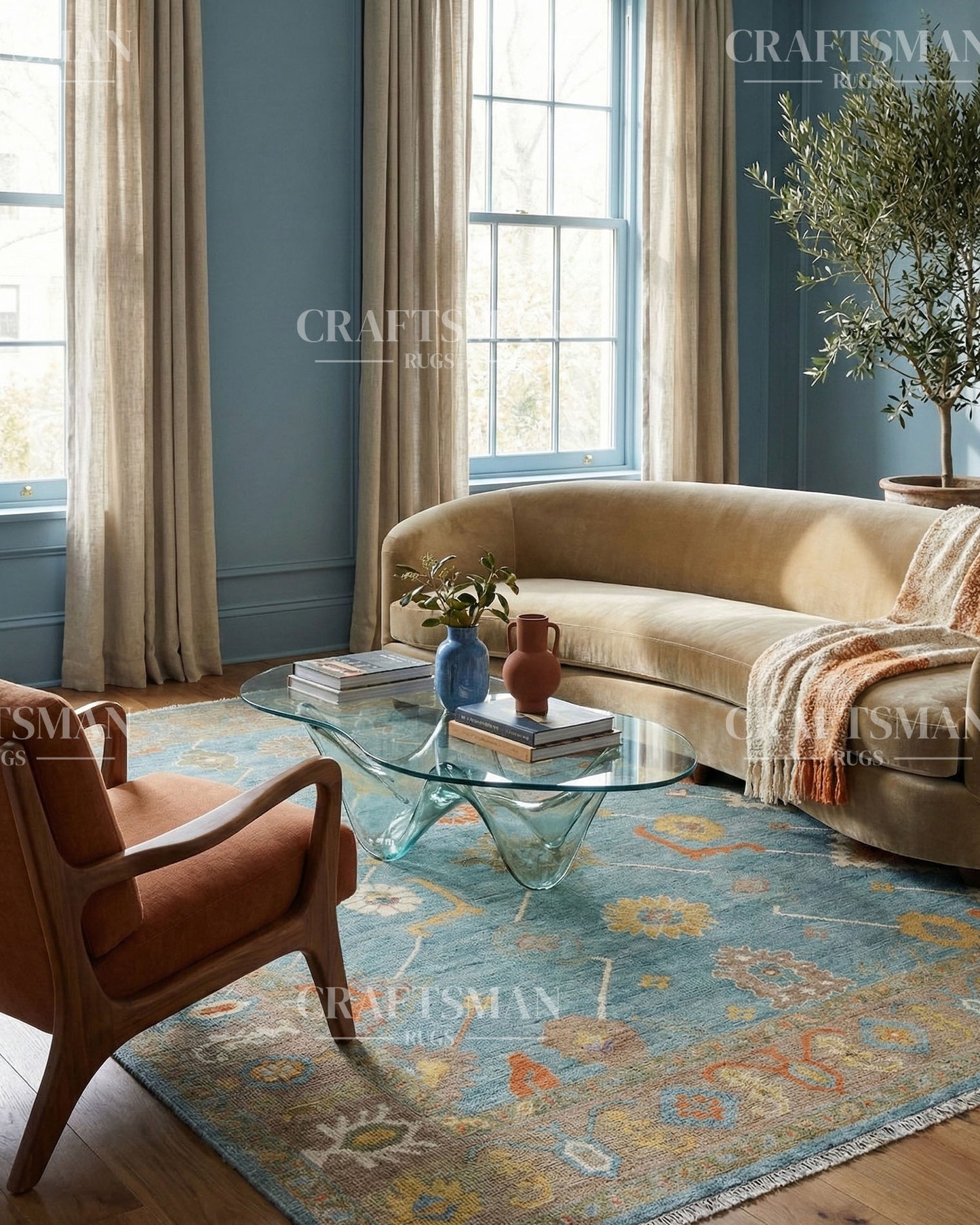 Textura Wool Hand-Knotted Oushak-Inspired Rug