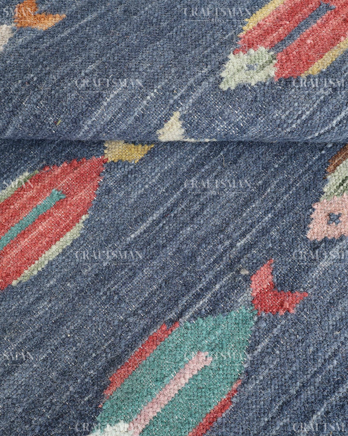 Handmade Fish Dhurrie Rug 4x6 Ft | Navy Blue Flatweave Cotton Rug | Coastal Ocean Area Rug | Handwoven Boho Accent Rug