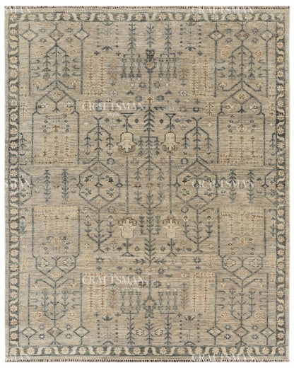 Hand Knotted Vintage Oushak Style Rug – Ivory Beige Distressed Floral Traditional Area Rug