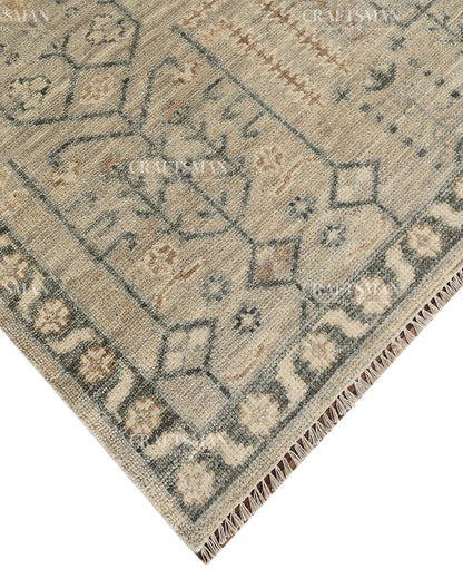 Hand Knotted Vintage Oushak Style Rug – Ivory Beige Distressed Floral Traditional Area Rug