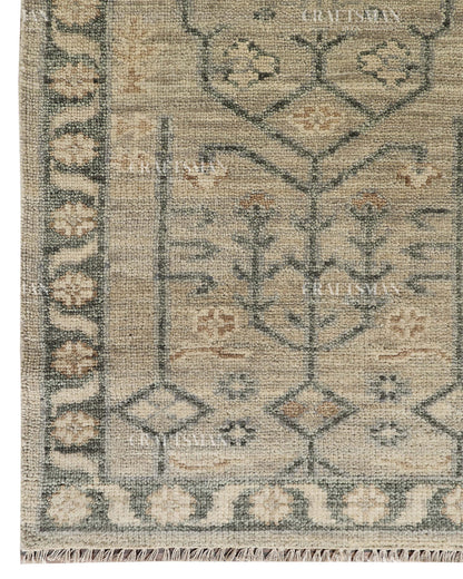 Hand Knotted Vintage Oushak Style Rug – Ivory Beige Distressed Floral Traditional Area Rug