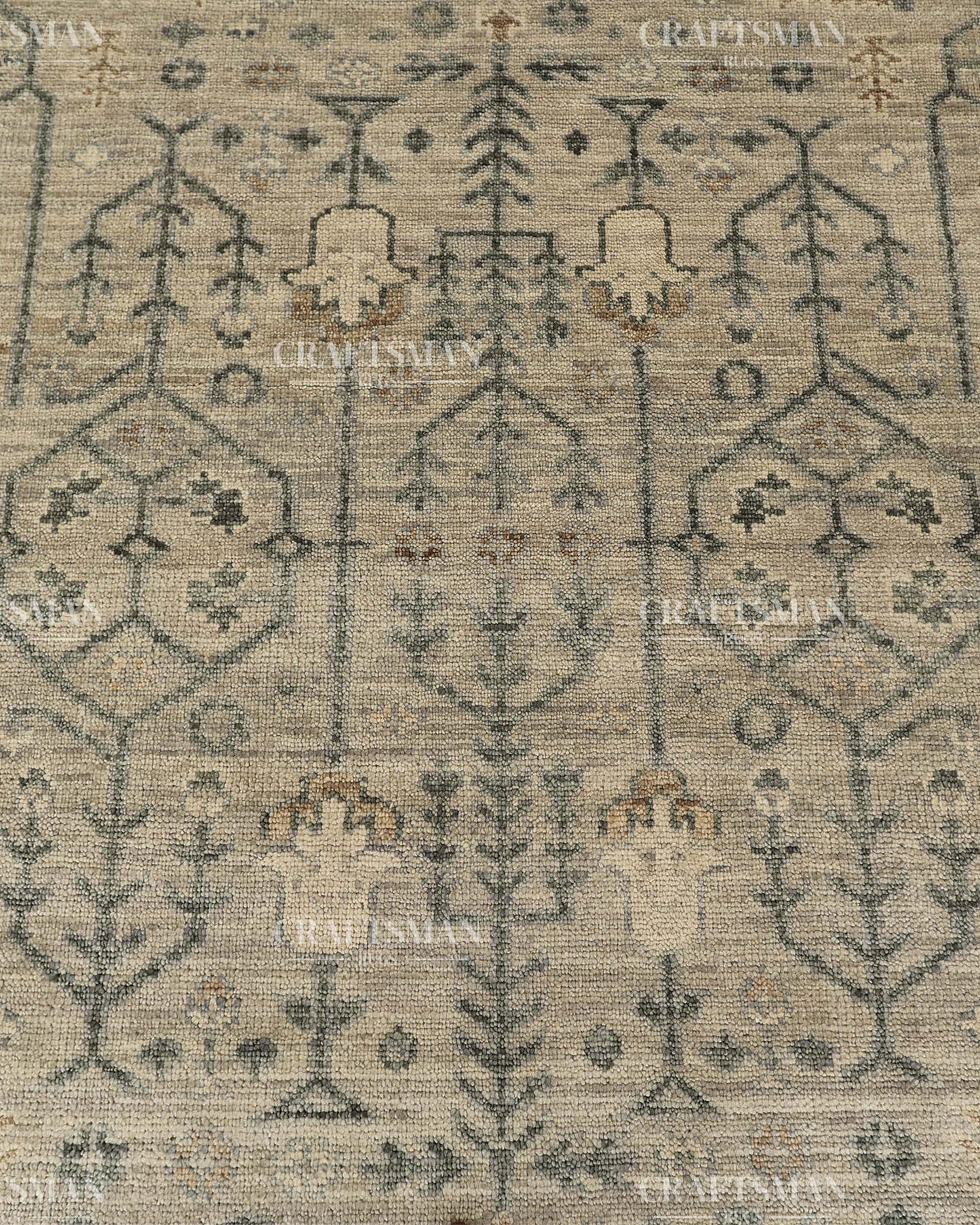 Hand Knotted Vintage Oushak Style Rug – Ivory Beige Distressed Floral Traditional Area Rug