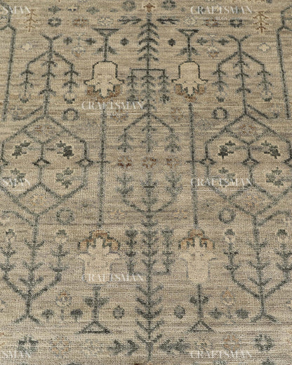 Hand Knotted Vintage Oushak Style Rug – Ivory Beige Distressed Floral Traditional Area Rug