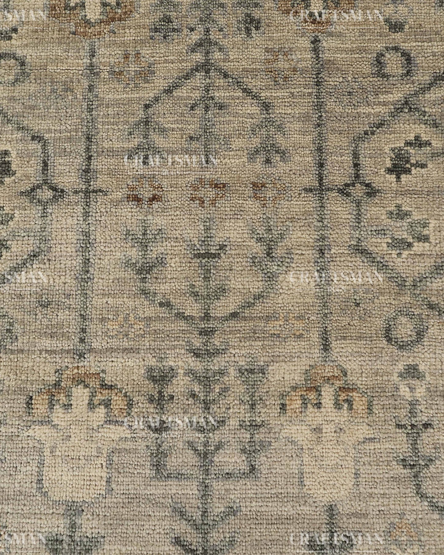 Hand Knotted Vintage Oushak Style Rug – Ivory Beige Distressed Floral Traditional Area Rug