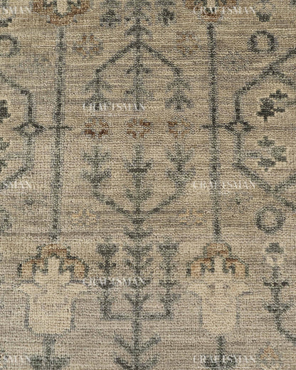 Hand Knotted Vintage Oushak Style Rug – Ivory Beige Distressed Floral Traditional Area Rug