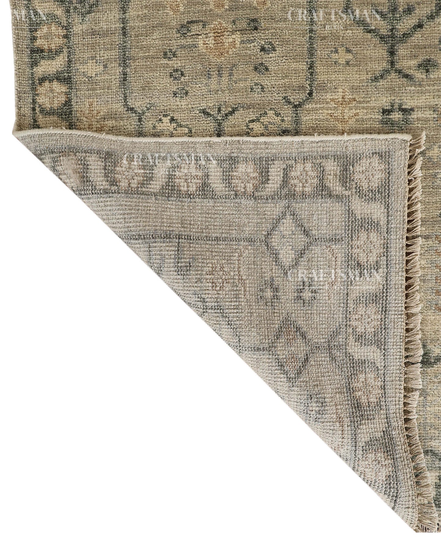 Hand Knotted Vintage Oushak Style Rug – Ivory Beige Distressed Floral Traditional Area Rug