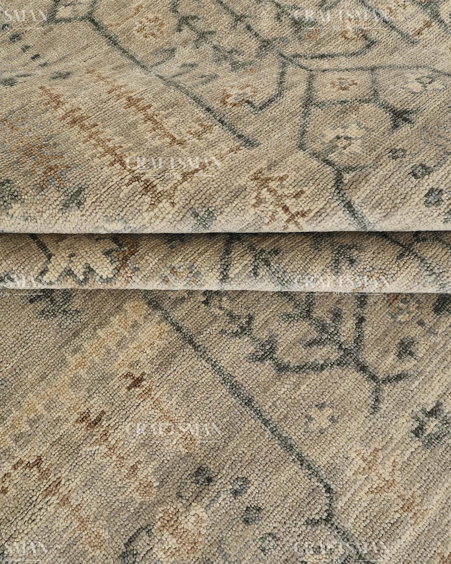 Hand Knotted Vintage Oushak Style Rug – Ivory Beige Distressed Floral Traditional Area Rug