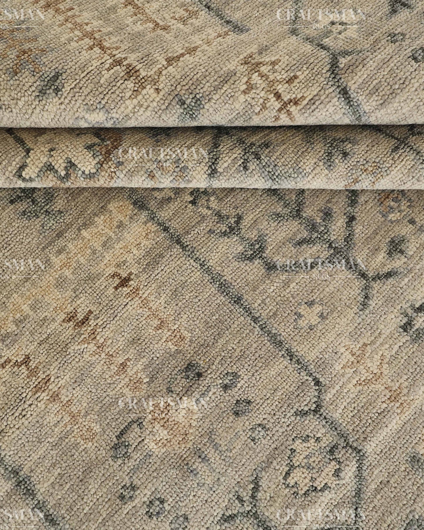 Hand Knotted Vintage Oushak Style Rug – Ivory Beige Distressed Floral Traditional Area Rug
