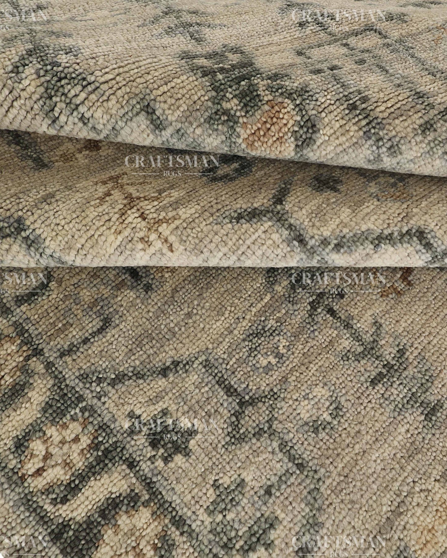 Hand Knotted Vintage Oushak Style Rug – Ivory Beige Distressed Floral Traditional Area Rug