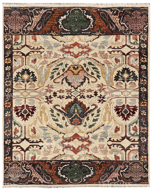 Hand Knotted Vintage Persian Style Floral Rug – Ivory Multicolor Traditional Wool Area Rug